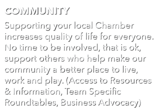 Community Supporting your local Chamber increases quality of life for everyone. No time to be involved, that is ok, s...