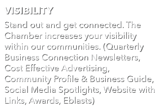 Visibility Stand out and get connected. The Chamber increases your visibility within our communities. (Quarterly Busi...