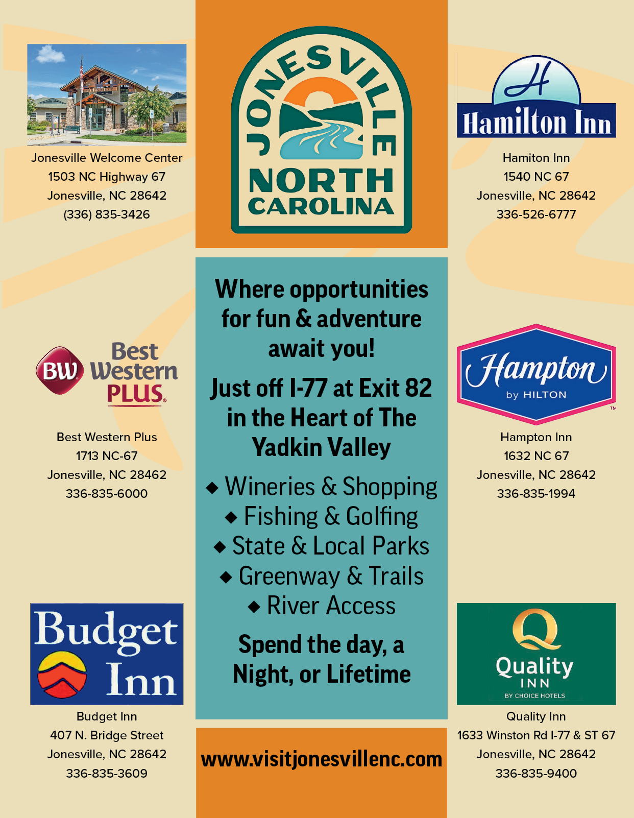 A flyer for Jonesville North Carolina features a map of the area and advertisements for local businesses. AI generated content