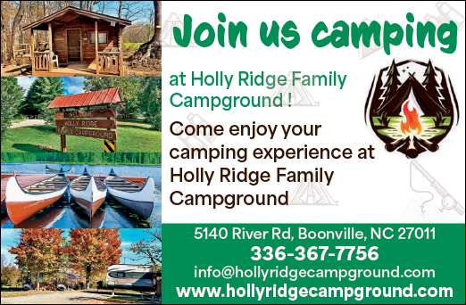 A flyer advertising a camping event at Holly Ridge Family Campground. AI generated content