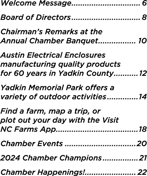 Welcome Message 6 Board of Directors 8 Chairman’s Remarks at the Annual Chamber Banquet 10 Austin Electrical Enclosur...