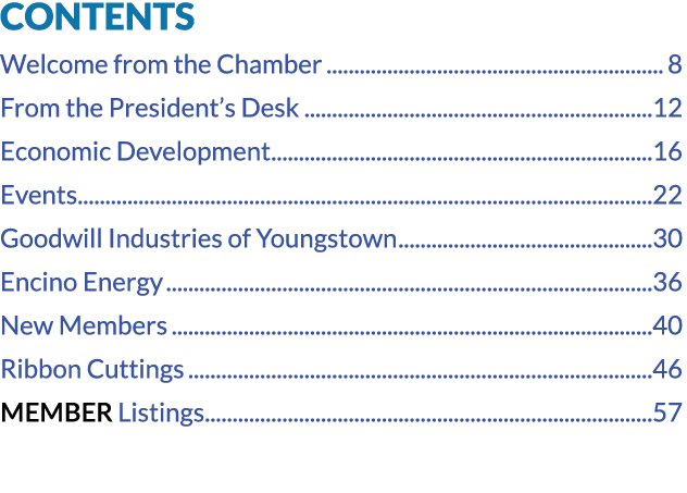 CONTENTS Welcome from the Chamber 8 From the President’s Desk 12 Economic Development 16 Events 22 Goodwill Industrie...