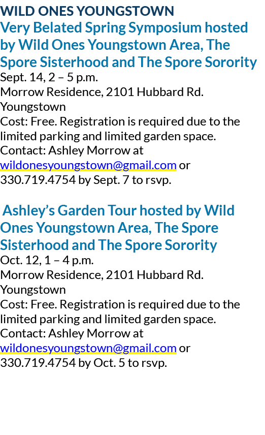 WILD ONES YOUNGSTOWN Very Belated Spring Symposium hosted by Wild Ones Youngstown Area, The Spore Sisterhood and The ...