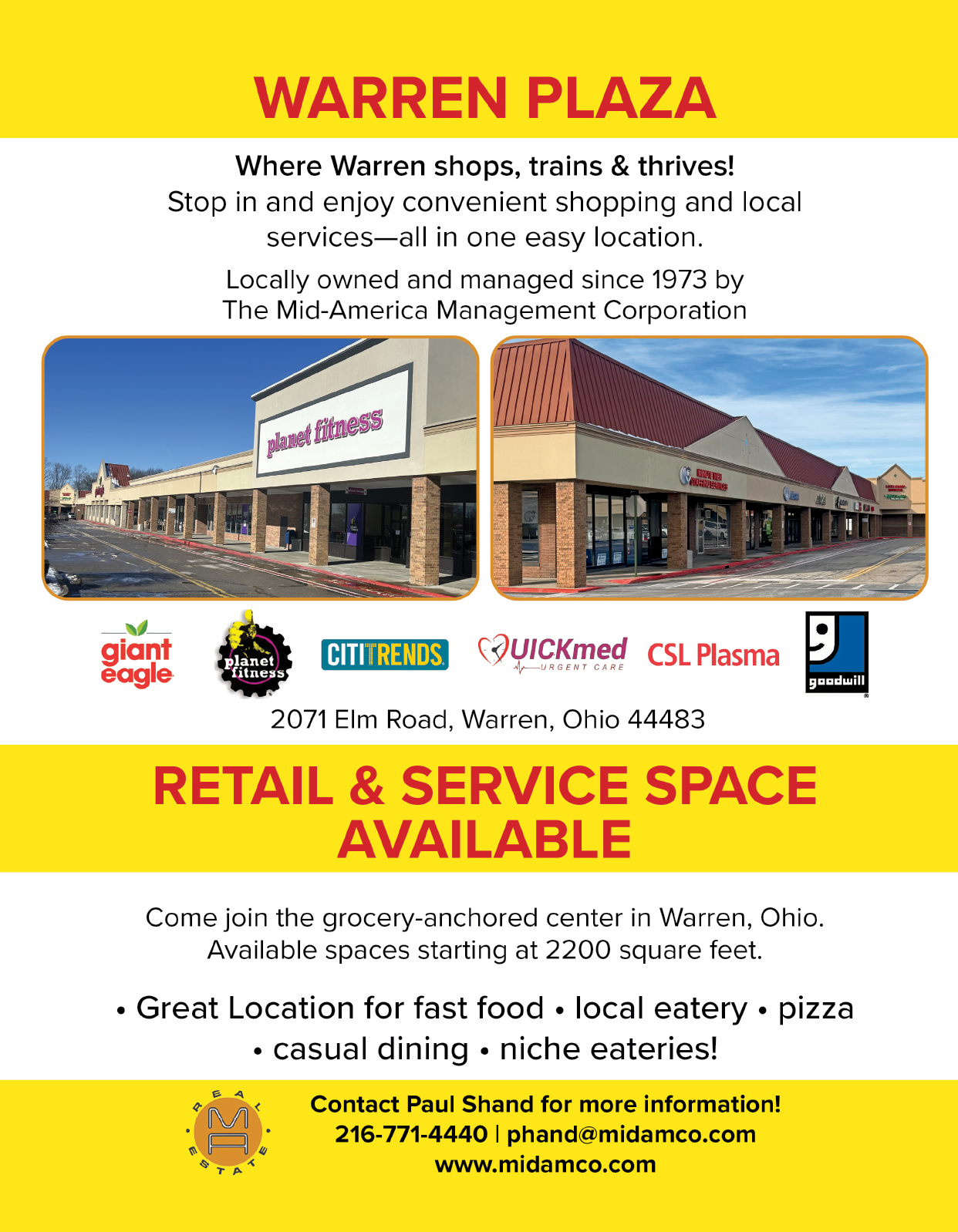 A flyer advertises a shopping center with various stores and services. AI generated content