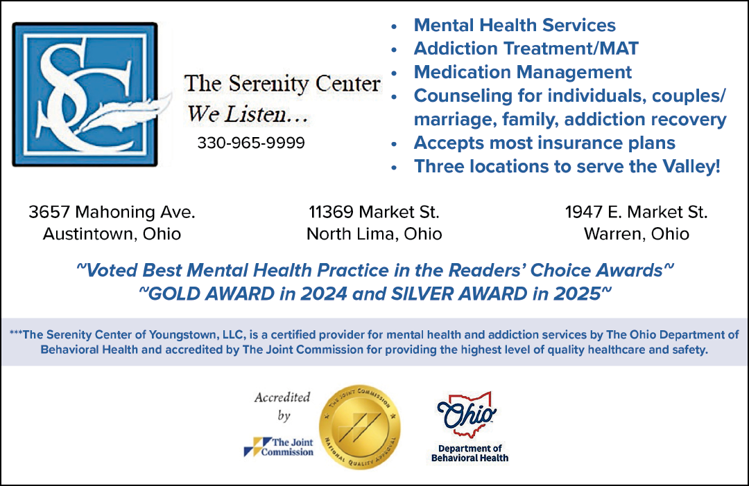 A flyer for the Serenity Center lists the services they offer, including mental health services, addiction treatment, and counseling for individuals, couples, and families. The flyer also mentions that the center received a gold award in 2020 and 2021 for mental health practice. AI generated content