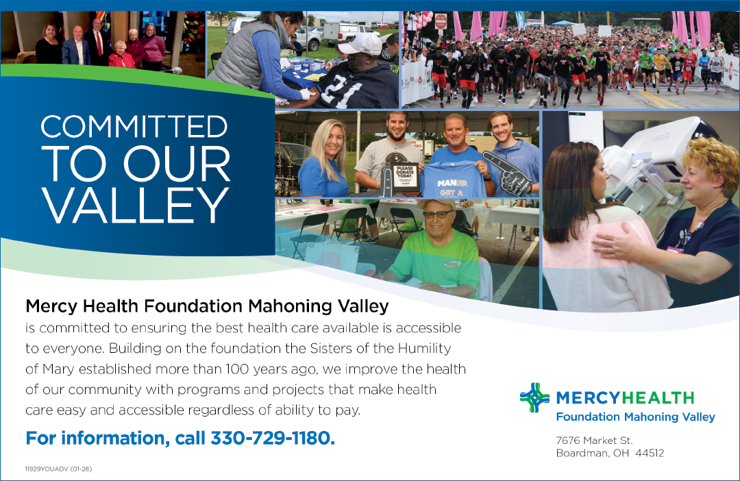A flyer for Mercy Health Foundation Mahoning Valley features photos of people and a logo. AI generated content