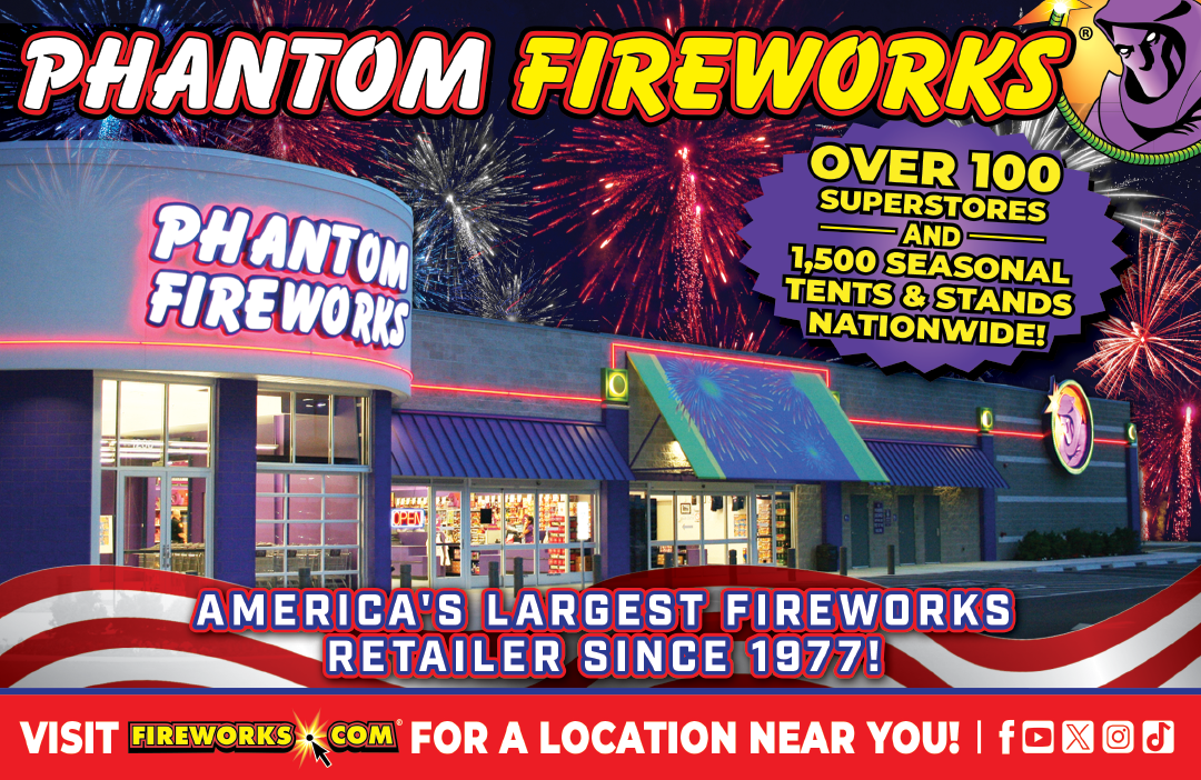 A fireworks store with a sign advertising their products. AI generated content