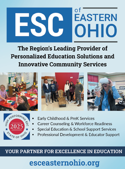 A flyer for the Eastern Ohio ESC, featuring a woman wearing a blue shirt and a black jacket. AI generated content
