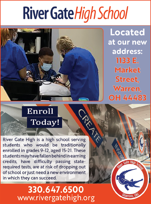 A flyer for Rivergate High School, featuring a woman wearing a face mask. AI generated content