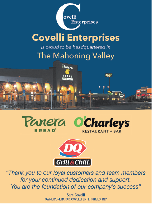 A flyer for Covelli Enterprises, featuring Panera Bread and Charley's Restaurant & Bar. AI generated content
