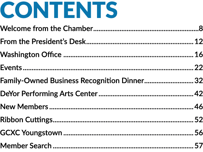 CONTENTS Welcome from the Chamber 8 From the President’s Desk 12 Washington Office 16 Events 22 Family Owned Business...