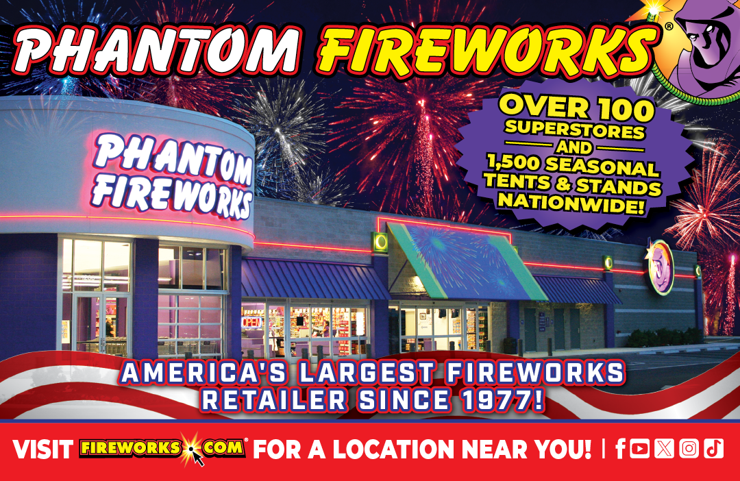 A white background with black text that reads “Phantom Fireworks Companies 7 1/4 7 1/4". Description generated by AI