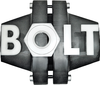 A black and white sign that says BOLT. Description generated by AI