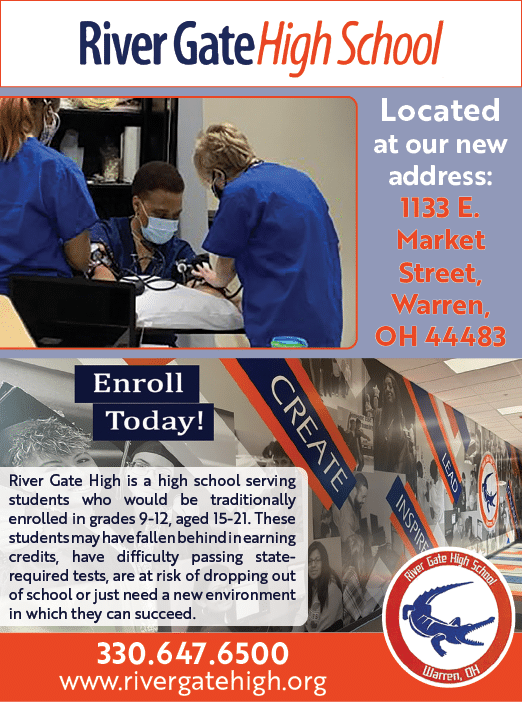 A white sign with black writing that says Rivergate High School. Description generated by AI