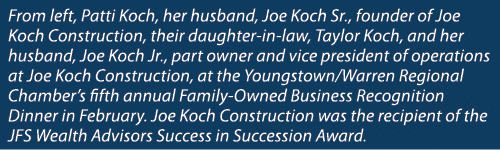 From left, Patti Koch, her husband, Joe Koch Sr., founder of Joe Koch Construction, their daughter in law, Taylor Koc...